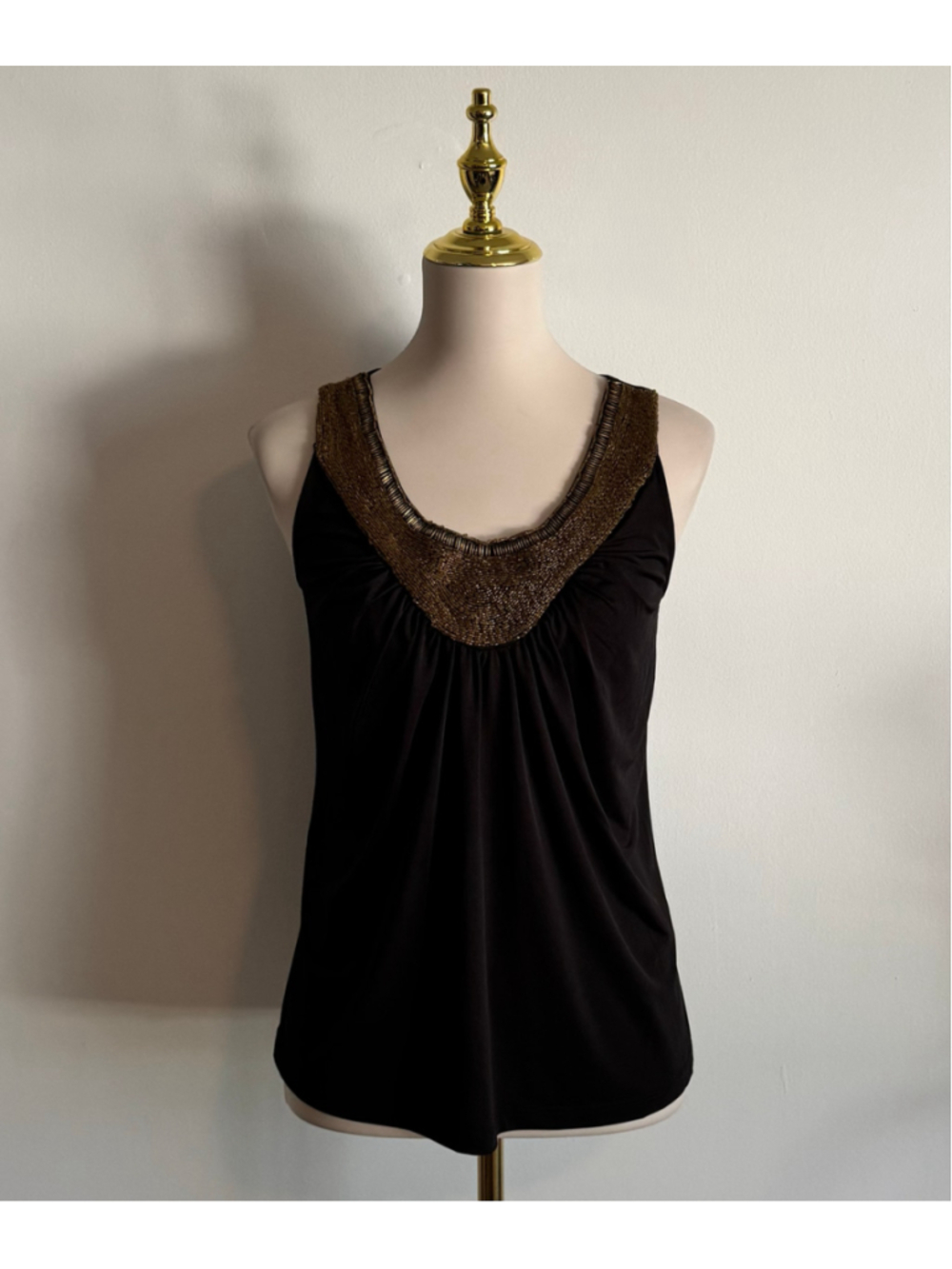 Women's IMAN Brown Gold Beaded Tank Top XS